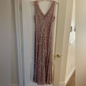 Floor Length Sequin Gown in Champagne